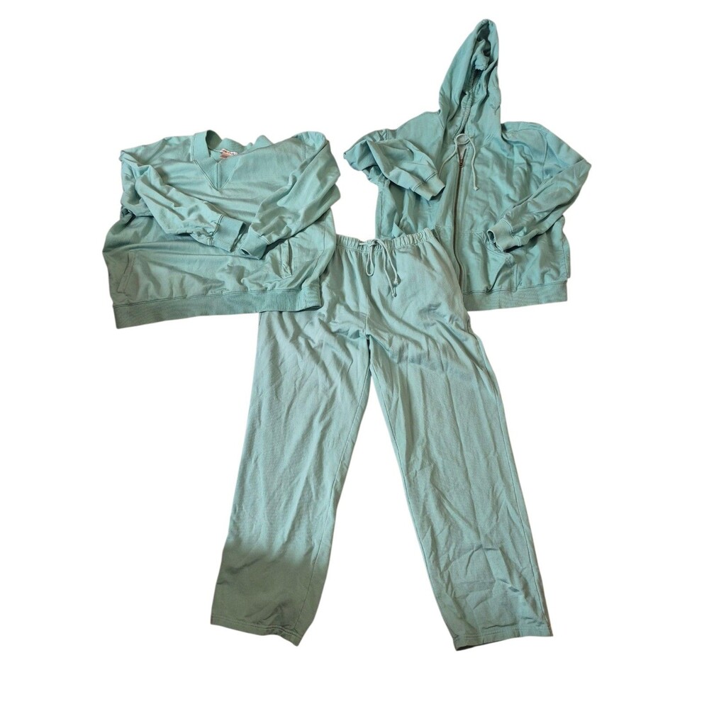 Winter Silks VTG 3pc Track Suit Silk Jersey Lounge Hoodie Pullover Pants sz L/